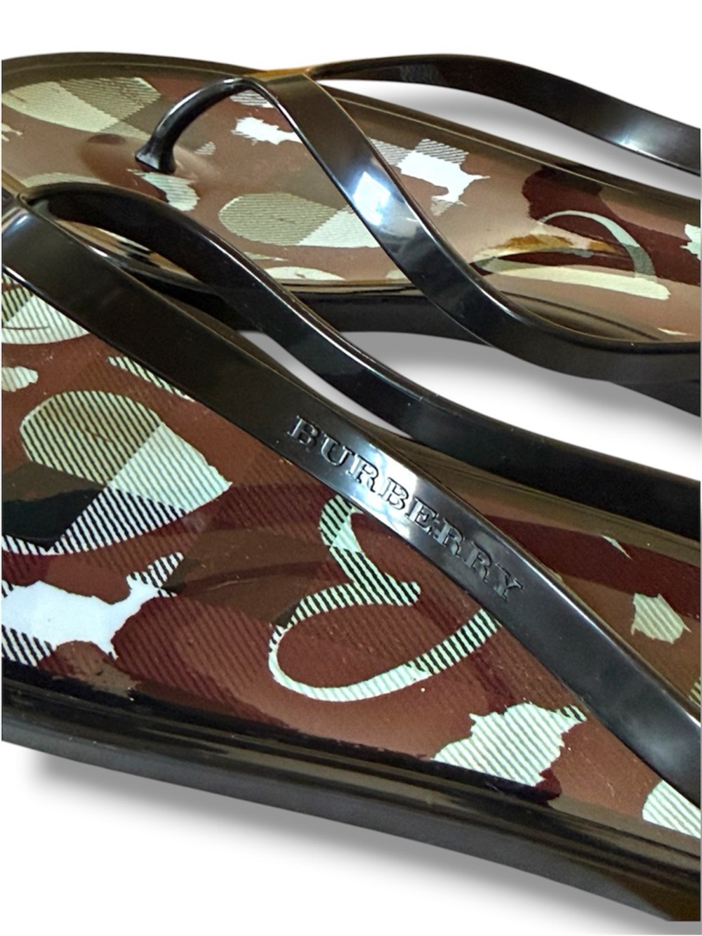 Burberry Navy Jelly Flip Flops with Burgundy & Light Blue Print - Picture 4 of 4